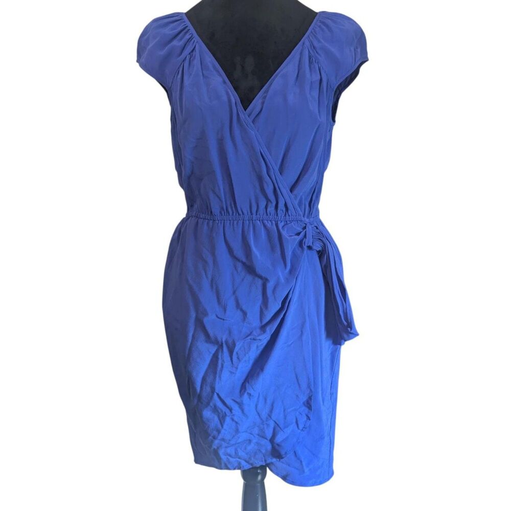 BLOSSOM & HONEY Royal Blue 100% Silk Faux Wrap Mini Dress Small
